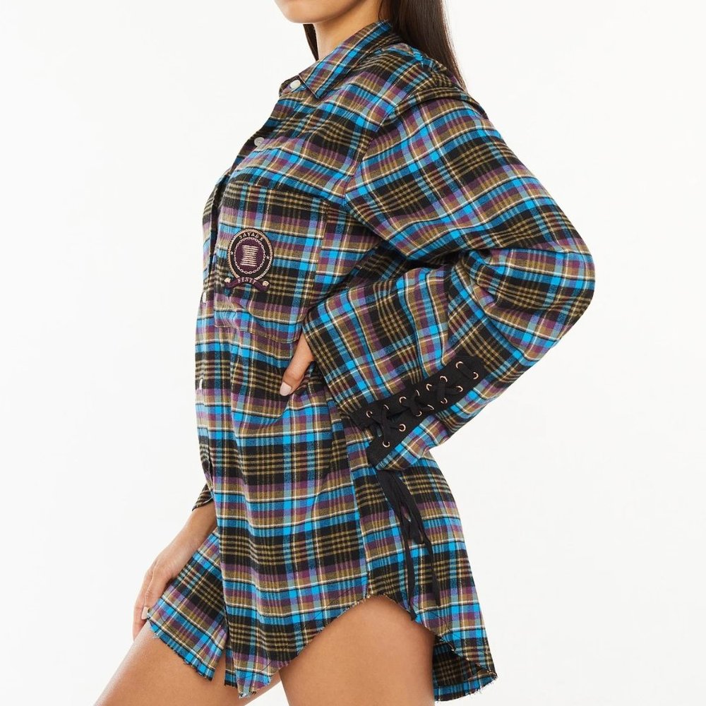 Tied Up Tartan PJ Raw Hem Sleep Shirt